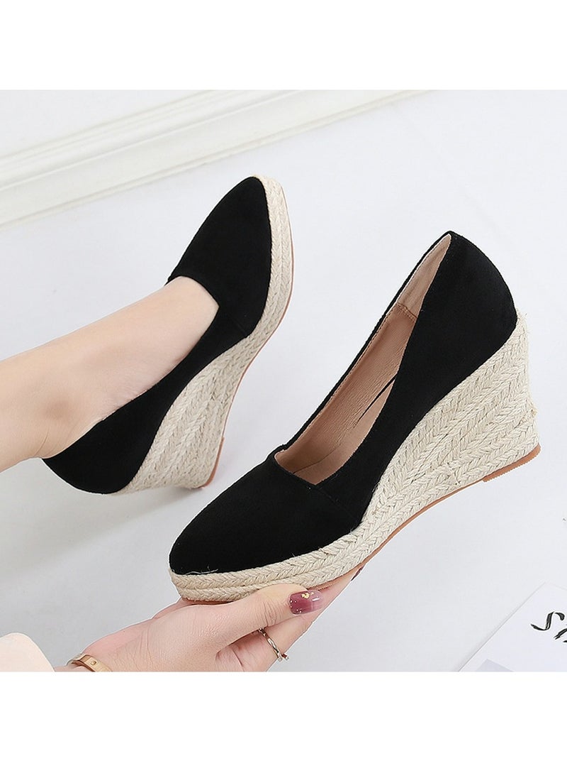 Women's Platform Espadrilles Wedge Heeled Sandals Slip On Closed Pointed Toe Wedge Pumps Black