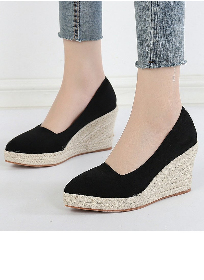 Women's Platform Espadrilles Wedge Heeled Sandals Slip On Closed Pointed Toe Wedge Pumps Black