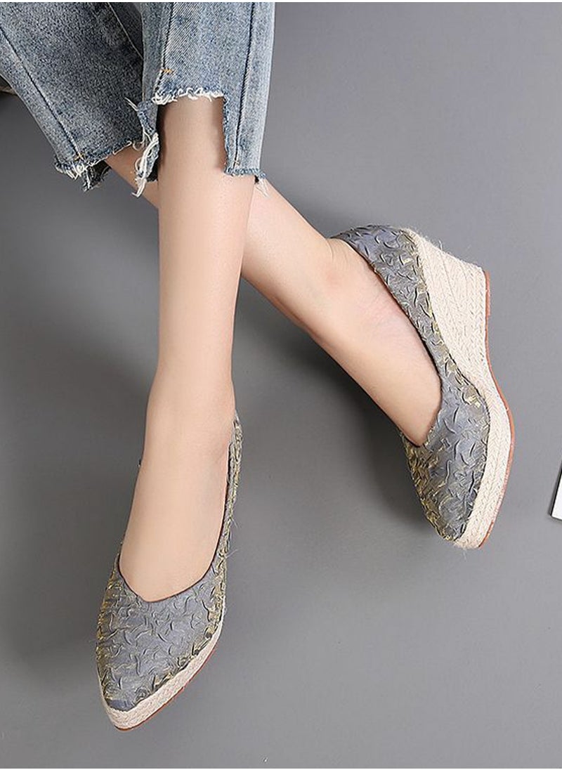 Women's Platform Espadrilles Wedge Heeled Sandals Slip On Closed Pointed Toe Wedge Pumps Shoes Greyish Purple