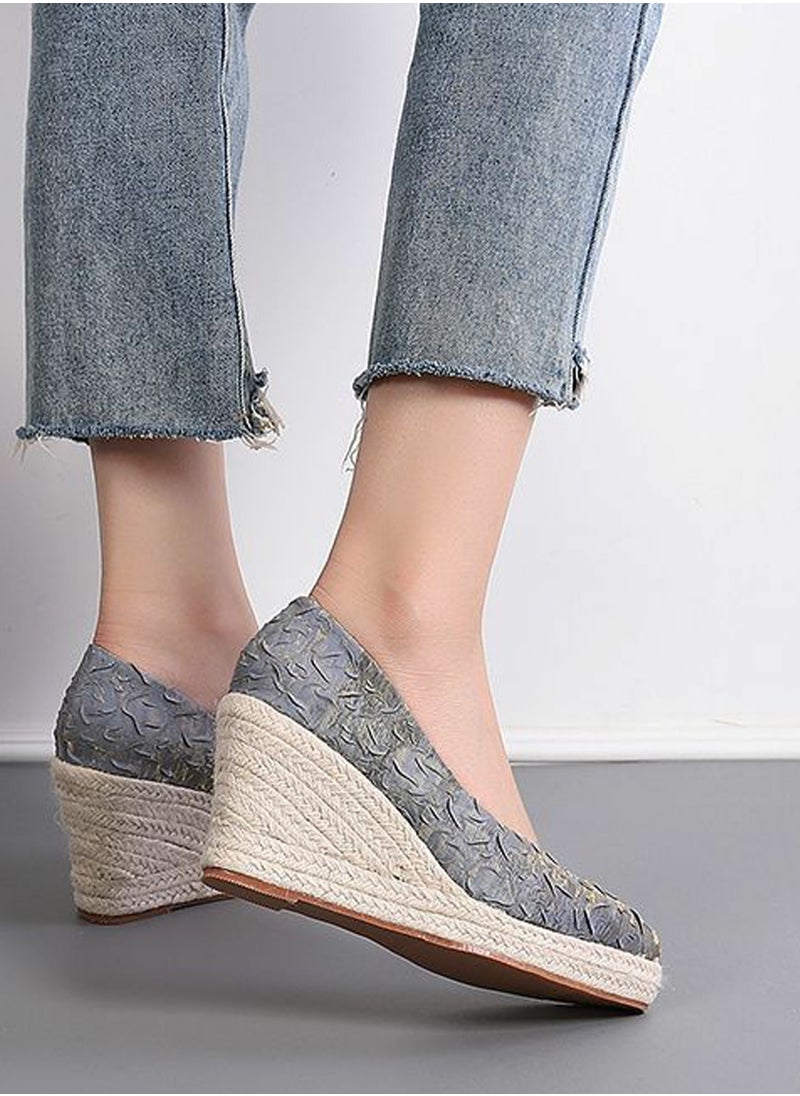 Women's Platform Espadrilles Wedge Heeled Sandals Slip On Closed Pointed Toe Wedge Pumps Shoes Greyish Purple