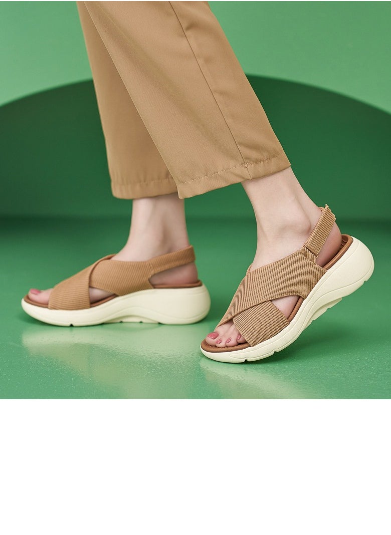 Women's Casual Sports Thick Soled Non Slip Sandals Stylish Wedge Shoes  Light Brown