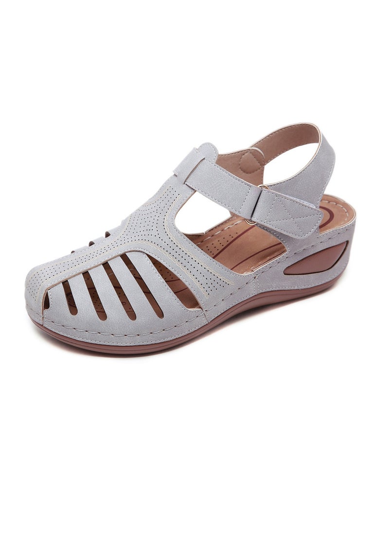 Women's Closed Toe Retro Thick Soled Non Slip Wedge Sandals Summer Platform Shoes Grey