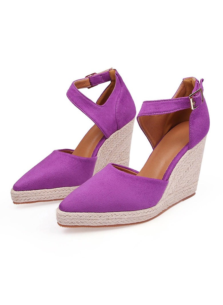 Women's Platform Espadrilles Wedge Heeled Sandals Ankle Strap Closed Pointed Toe Wedge Shoes Rose Purple