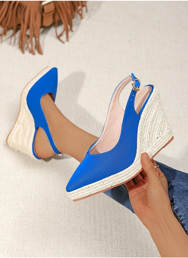 Espadrilles Wedge Sandals Closed Pointed Toe Slingback Buckle Strap Wedges Pumps Platform Heeled Sandal Blue