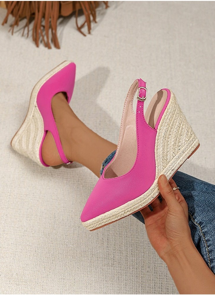 Espadrilles Wedge Sandals Closed Pointed Toe Slingback Buckle Strap Wedges Pumps Platform Heeled Sandal Rose Pink