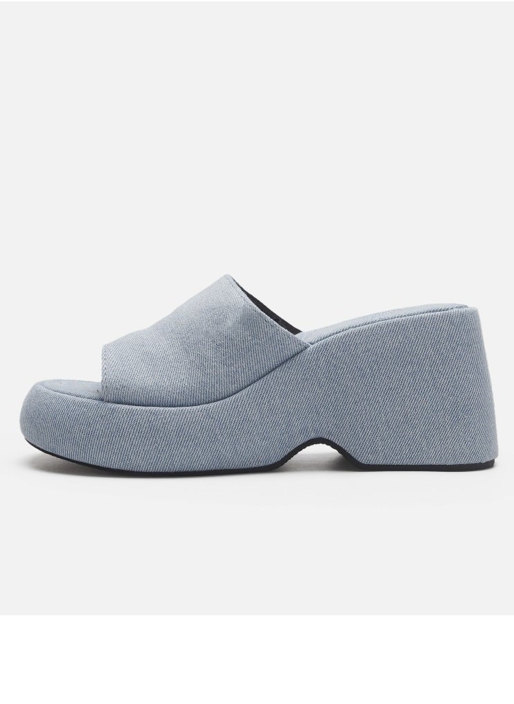 Women's Slip-On Platform Wedge High Heel Sandals Soft Lightweight Casual Open Toe Fish Mouth Walking Slippers Light Blue