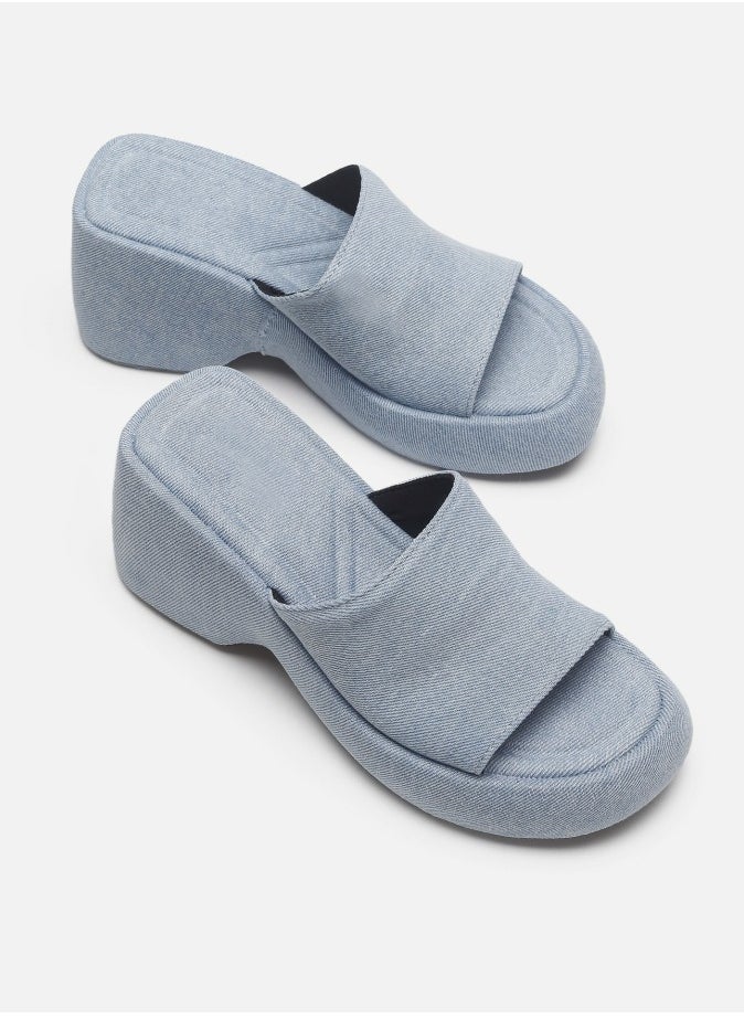 Women's Slip-On Platform Wedge High Heel Sandals Soft Lightweight Casual Open Toe Fish Mouth Walking Slippers Light Blue
