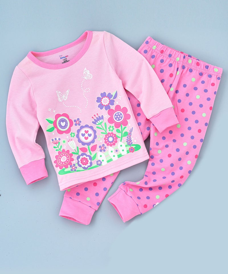 Flowers Printed Glow in the Dark Pajama Sets Pink