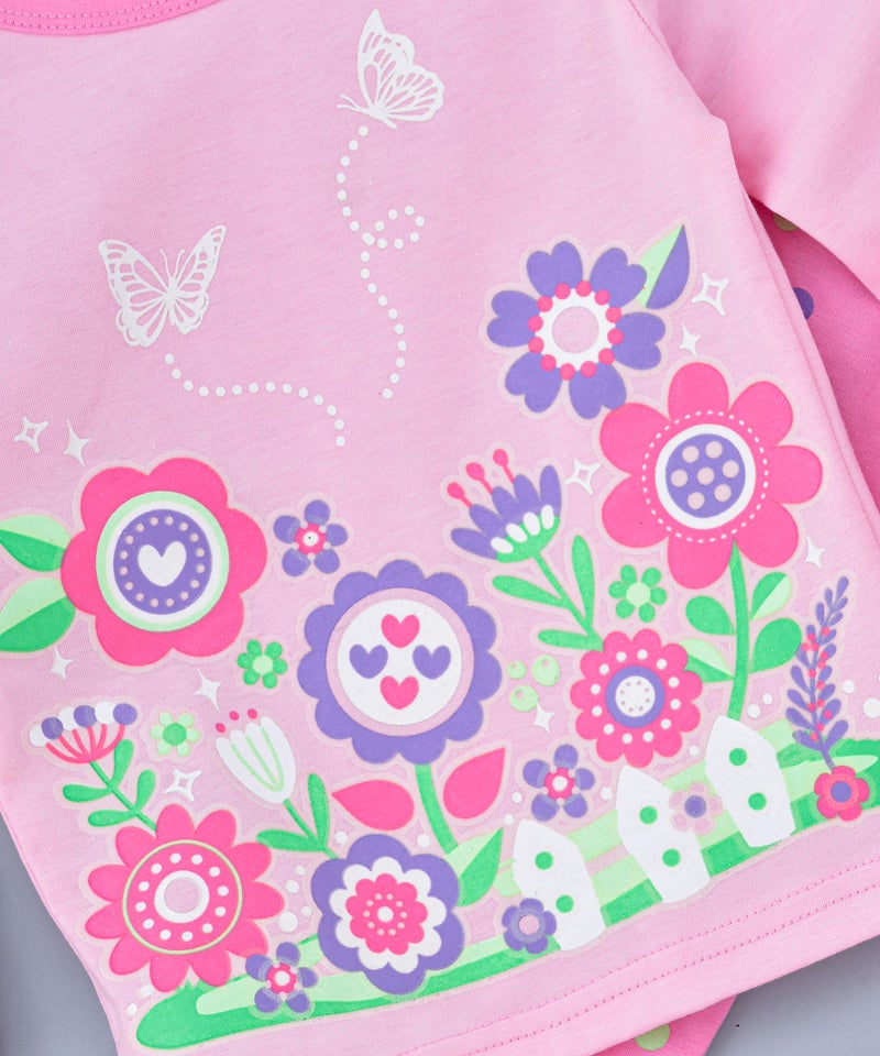 Flowers Printed Glow in the Dark Pajama Sets Pink