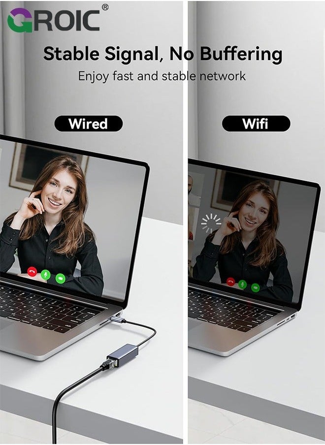 USB Port Expender with LAN, Built in A & C to Ethernet Adapter, Multiple for PC, Mac Alloy Extra 1 Type and 3 Ports RJ45 Hub
