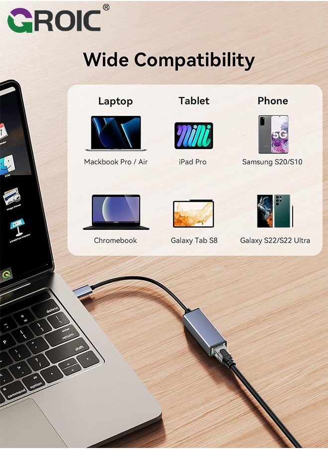 USB Port Expender with LAN, Built in A & C to Ethernet Adapter, Multiple for PC, Mac Alloy Extra 1 Type and 3 Ports RJ45 Hub