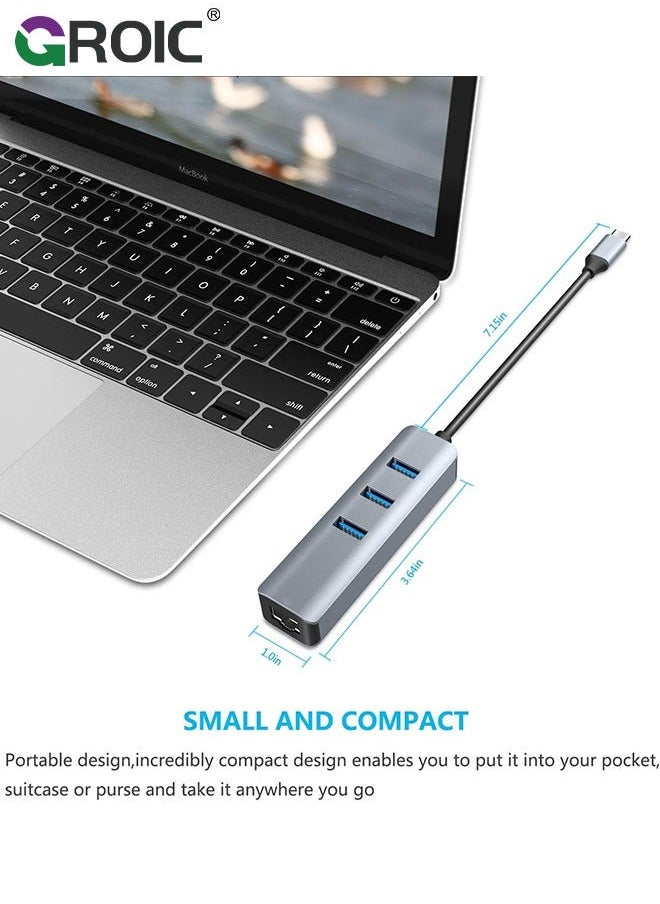 USB C Ethernet Adapter, Hub with 3 3.0 & RJ45 Gigabit,Thunderbolt-4 OTG Network Multiport Dongle for MacBook Pro Air,iMac,iPad,Surface,XPS,Chromebook,Samsung Galaxy S23 Tab S8