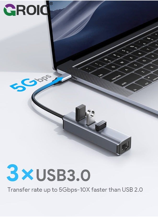 USB C Ethernet Adapter, Hub with 3 3.0 & RJ45 Gigabit,Thunderbolt-4 OTG Network Multiport Dongle for MacBook Pro Air,iMac,iPad,Surface,XPS,Chromebook,Samsung Galaxy S23 Tab S8
