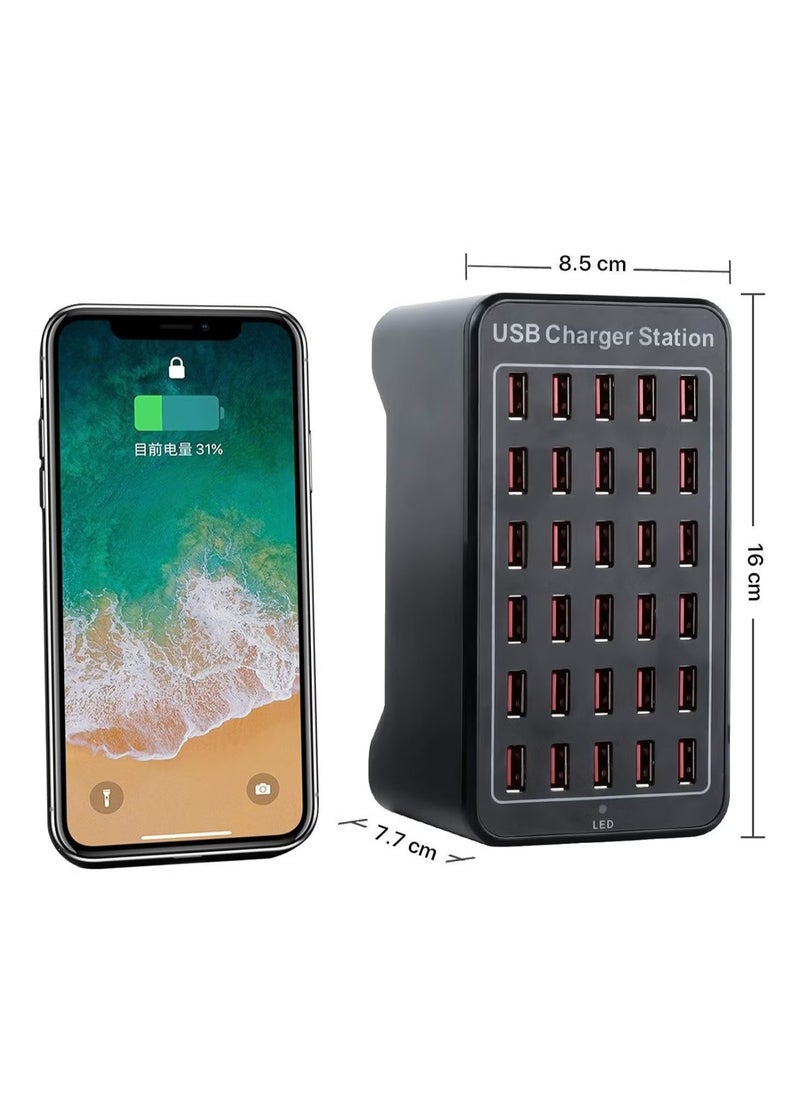 30 Ports USB Charger – 150W Desktop USB Charging Station with Fast Charging for Tablets, Phones, and Other Devices – Multiport Power Adapter for Home, Office, and Travel – Efficient, Safe, and Reliable Charging for Multiple Devices