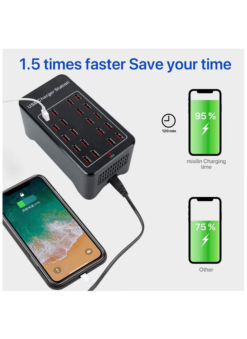 30 Ports USB Charger – 150W Desktop USB Charging Station with Fast Charging for Tablets, Phones, and Other Devices – Multiport Power Adapter for Home, Office, and Travel – Efficient, Safe, and Reliable Charging for Multiple Devices