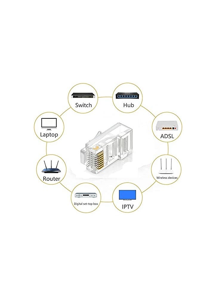 Cat6 / Cat5e RJ45 Ethernet Network Cable Connectors - Transparent - 100 Pack