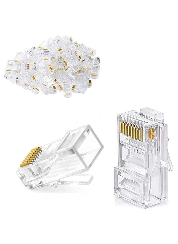 Cat6 / Cat5e RJ45 Ethernet Network Cable Connectors - Transparent - 100 Pack