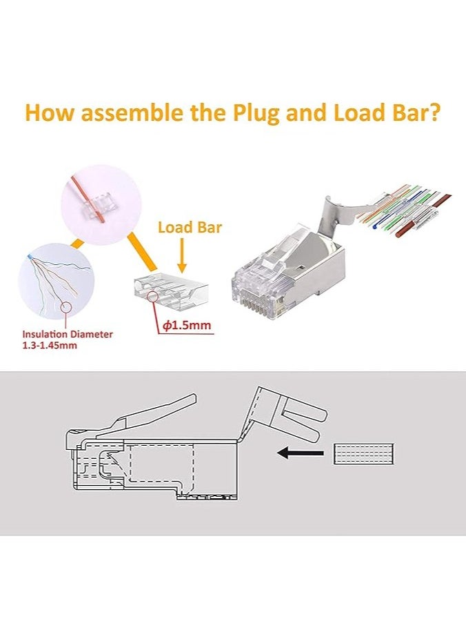 20 Pack CAT7 Shielded RJ45 Connector Cat6A, Cat7 Cable STP Solid and Stranded Ethernet Wire Cat7 Modular Plug comes with 20 Load Bar and 20 CAT7 RJ45 Boots (GREY)