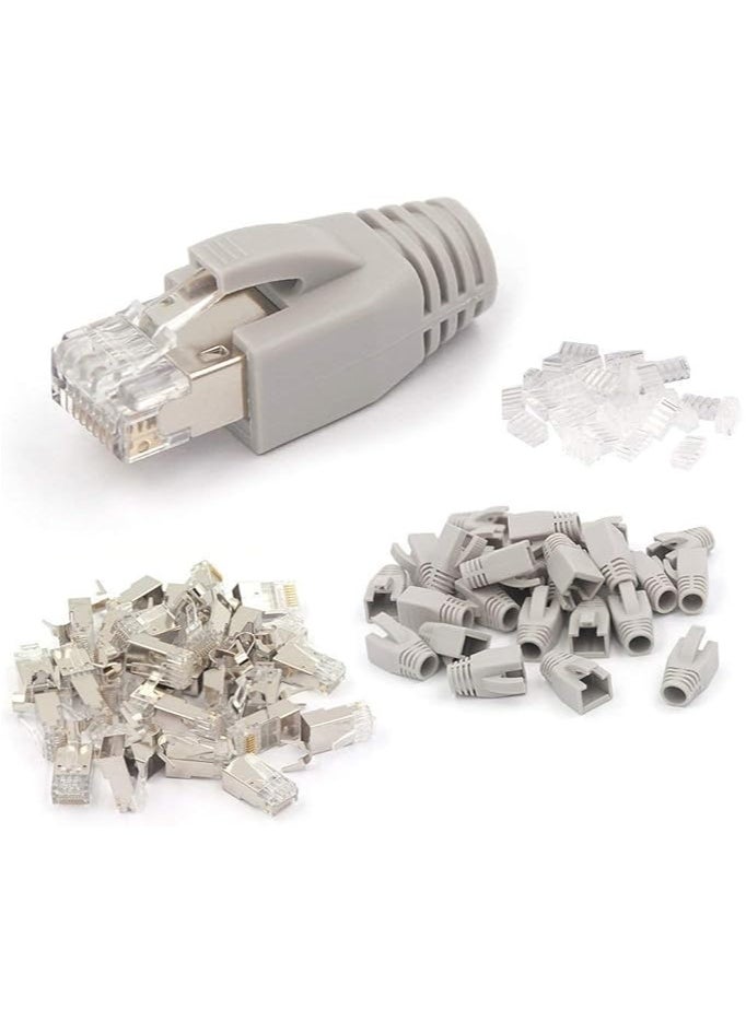 20 Pack CAT7 Shielded RJ45 Connector Cat6A, Cat7 Cable STP Solid and Stranded Ethernet Wire Cat7 Modular Plug comes with 20 Load Bar and 20 CAT7 RJ45 Boots (GREY)