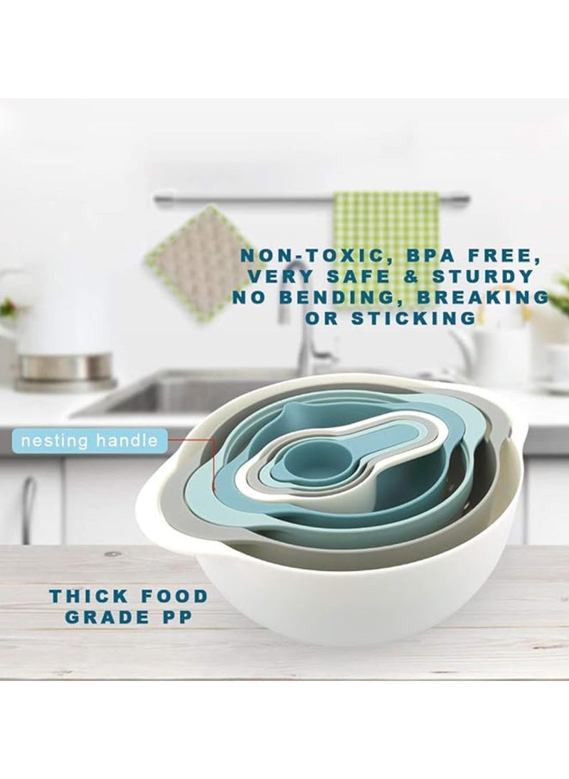 Plastic Mixing Bowls, Mixing Bowl Set of 8, Bpa Free Nesting and Stackable Bowls Set, Including Measuring Cups, Colander, Sifter, Large Bowls Multicolors 33X27X14 cm