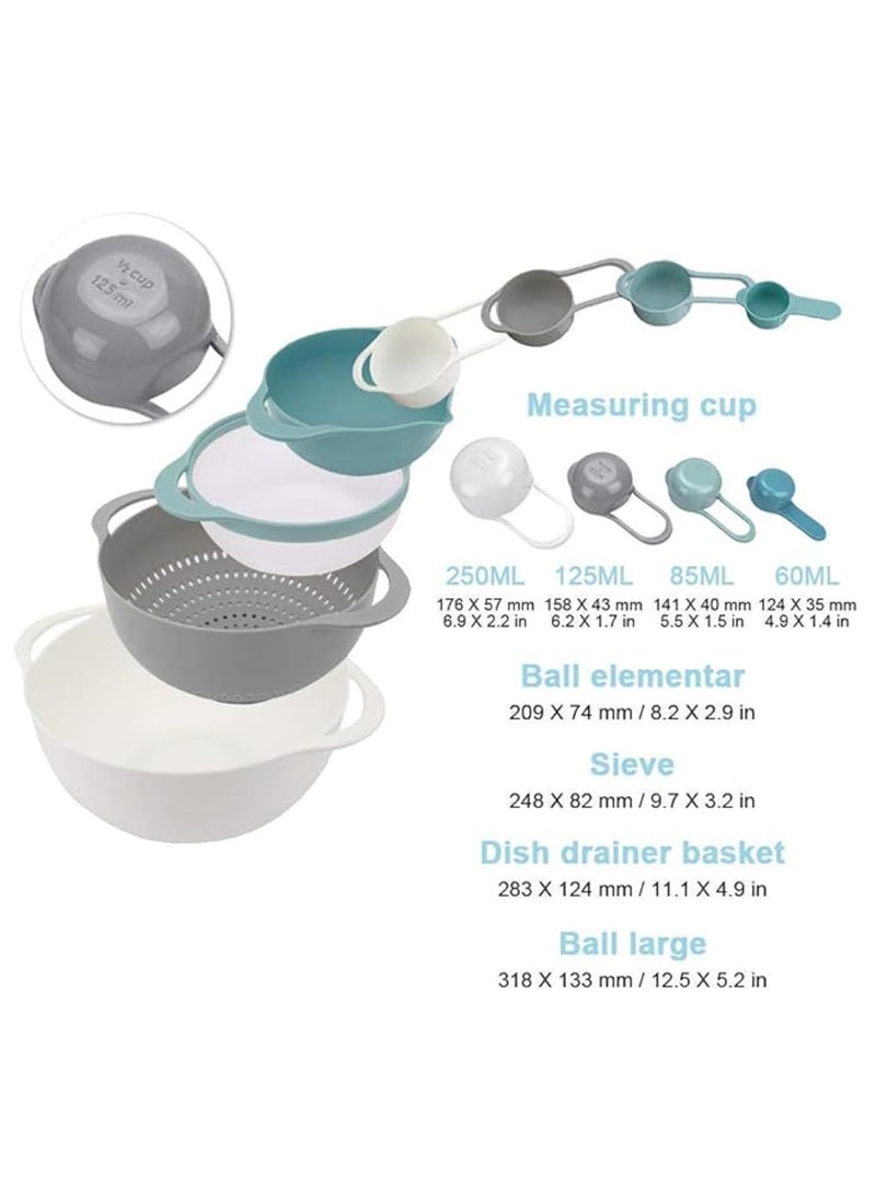 Plastic Mixing Bowls, Mixing Bowl Set of 8, Bpa Free Nesting and Stackable Bowls Set, Including Measuring Cups, Colander, Sifter, Large Bowls Multicolors 33X27X14 cm