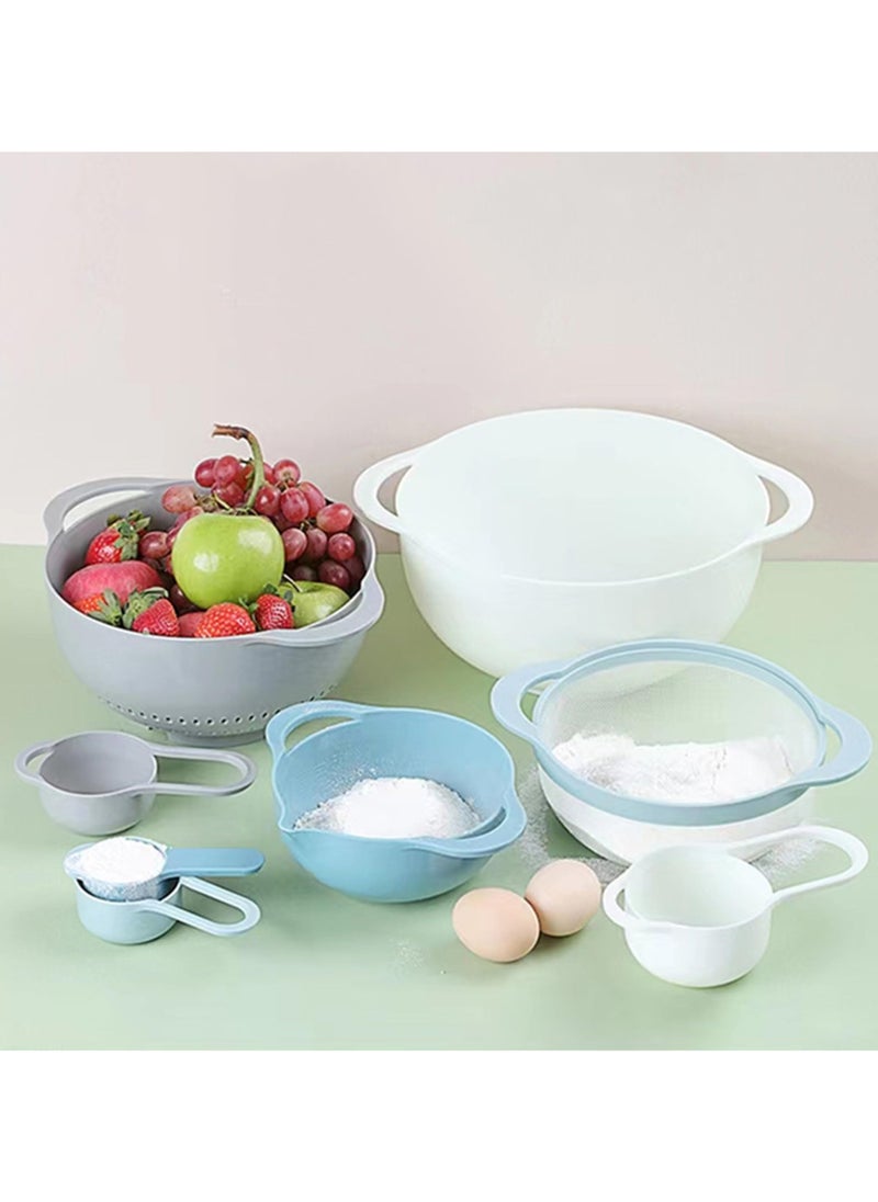 Plastic Mixing Bowls, Mixing Bowl Set of 8, Bpa Free Nesting and Stackable Bowls Set, Including Measuring Cups, Colander, Sifter, Large Bowls Multicolors 33X27X14 cm