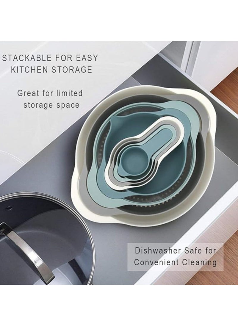 Plastic Mixing Bowls, Mixing Bowl Set of 8, Bpa Free Nesting and Stackable Bowls Set, Including Measuring Cups, Colander, Sifter, Large Bowls Multicolors 33X27X14 cm