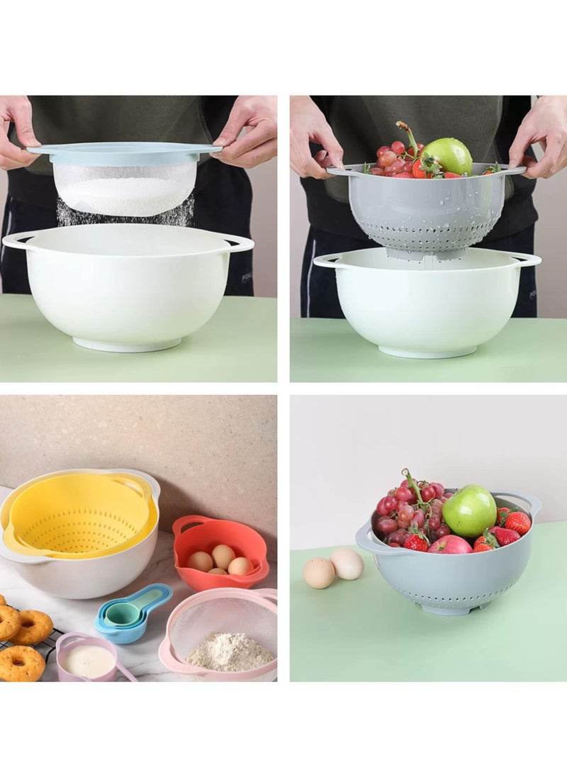 Plastic Mixing Bowls, Mixing Bowl Set of 8, Bpa Free Nesting and Stackable Bowls Set, Including Measuring Cups, Colander, Sifter, Large Bowls Multicolors 33X27X14 cm