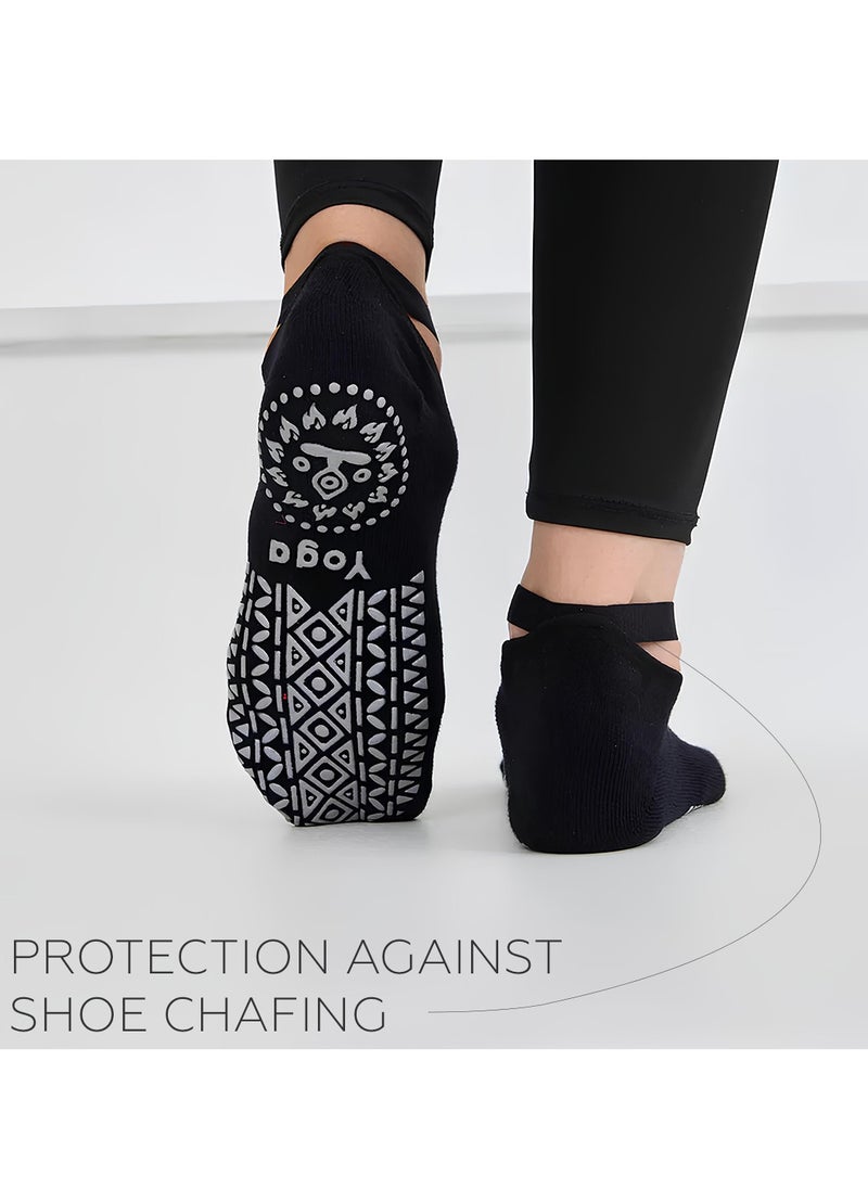 BERNESSI 6 PAIRS Non-Slip Yoga Socks Set for Women 2 Designed 3 Colors, Barre Elastic Workout Pilates Yoga Socks for Yoga Sports Gym Home Barefoot Exercises Dance Ballet