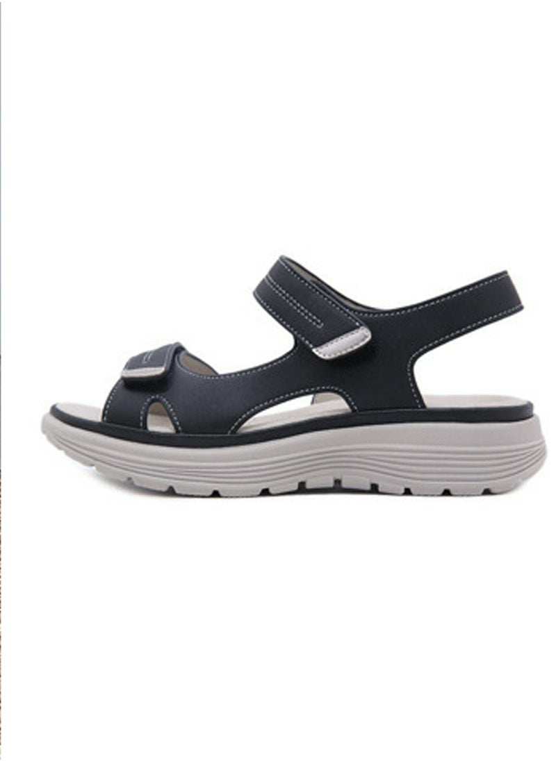 Women's Casual Sports Thick Soled Sandals Comfortable Wedge Shoes For Outdoors Black