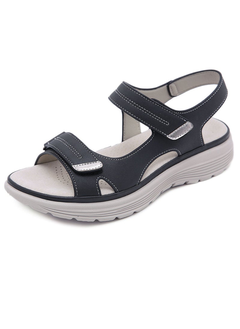 Women's Casual Sports Thick Soled Sandals Comfortable Wedge Shoes For Outdoors Black