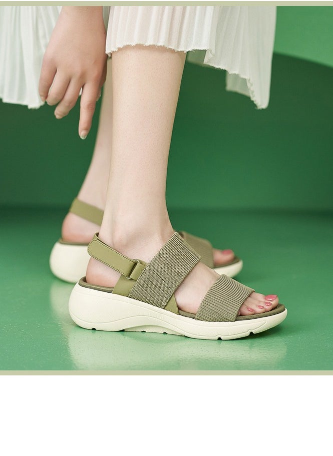 Women's Casual Sports Thick Soled Non Slip Sandals Lightweight Wedge Shoes  Olive Green