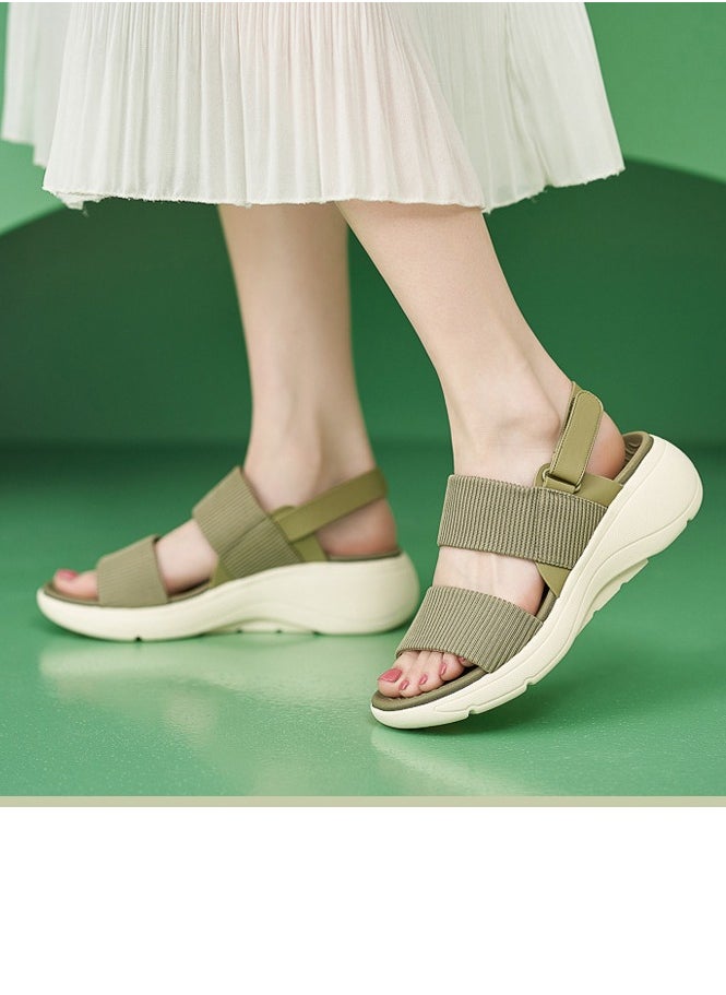 Women's Casual Sports Thick Soled Non Slip Sandals Lightweight Wedge Shoes  Olive Green