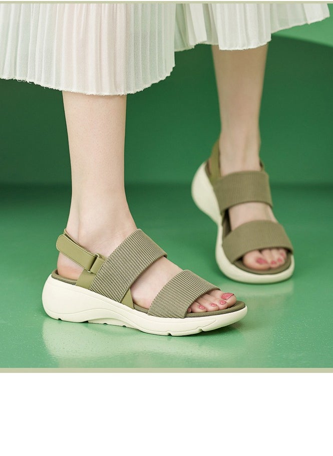 Women's Casual Sports Thick Soled Non Slip Sandals Lightweight Wedge Shoes  Olive Green