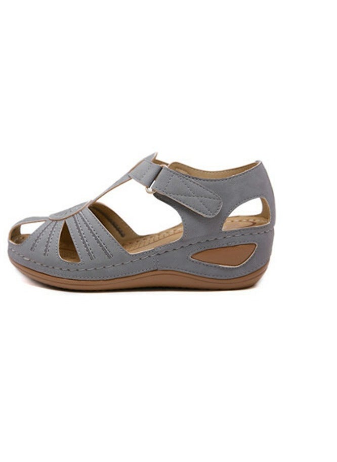 Women's Retro Thick Soled Non Slip Sandals Wedge Fisherman Shoes Grey