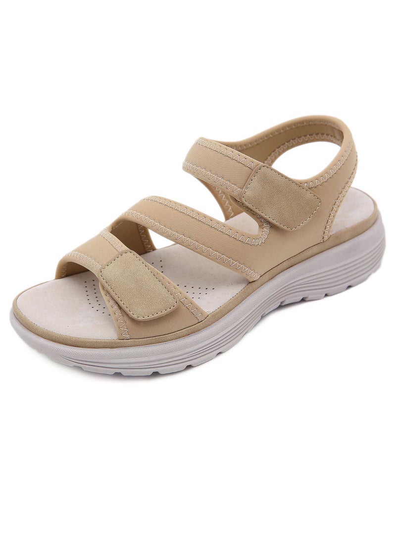 Women's Casual Sports Thick Soled Non Slip Sandals Wedge Shoes Light Brown