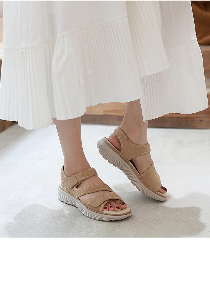 Women's Casual Sports Thick Soled Non Slip Sandals Wedge Shoes Light Brown