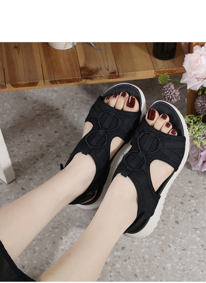 Women's Casual Sports Thick Soled Sandals Platform Shoes Black