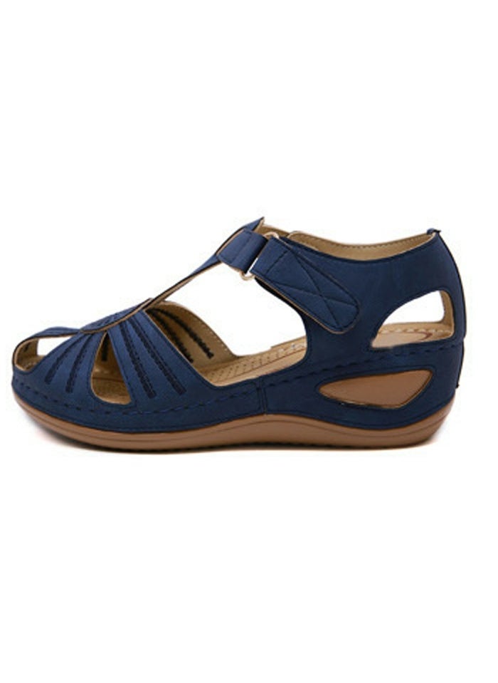 Women's Retro Thick Soled Non Slip Sandals Wedge Fisherman Shoes Navy Blue