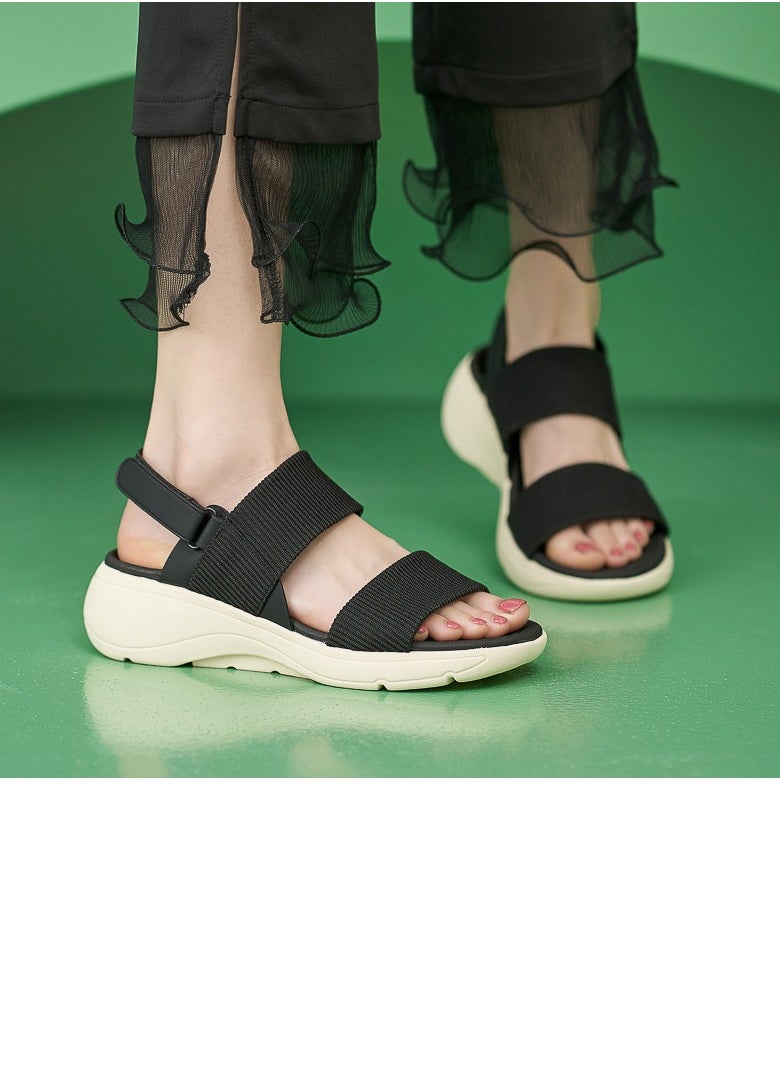 Women's Casual Sports Thick Soled Non Slip Sandals Lightweight Wedge Shoes  Black