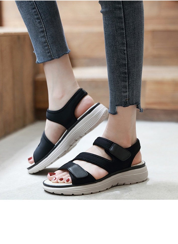 Women's Casual Sports Thick Soled Non Slip Sandals Wedge Shoes Black