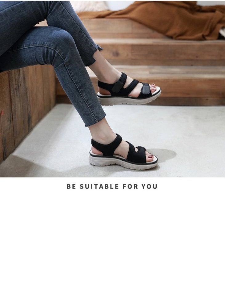 Women's Casual Sports Thick Soled Non Slip Sandals Wedge Shoes Black