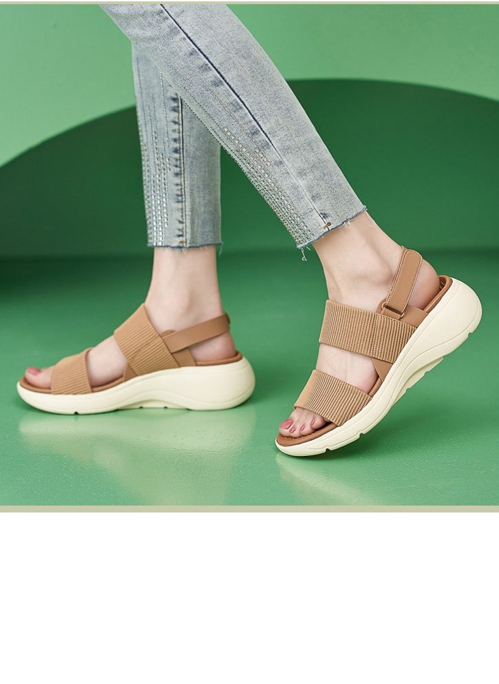 Women's Casual Sports Thick Soled Non Slip Sandals Lightweight Wedge Shoes  Brown