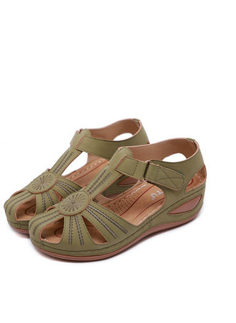 Women's Retro Thick Soled Non Slip Sandals Wedge Fisherman Shoes Green