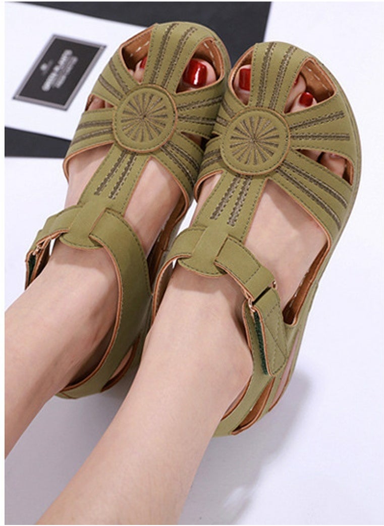 Women's Retro Thick Soled Non Slip Sandals Wedge Fisherman Shoes Green