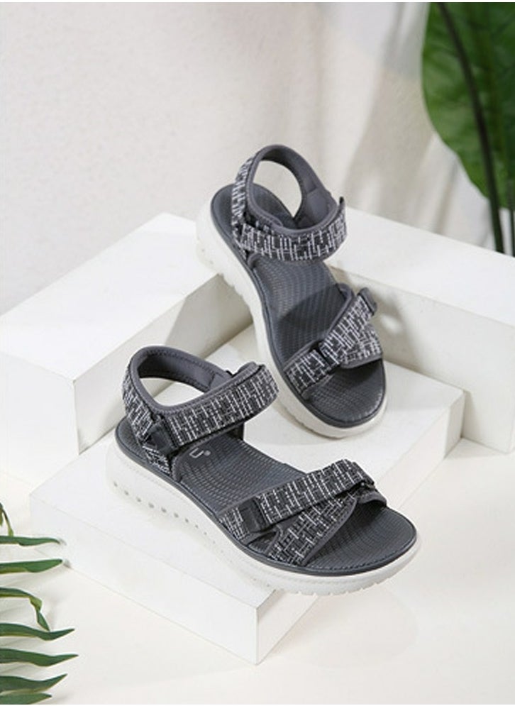 Women's Casual Sports Thick Soled Non Slip Sandals Comfortable Wedge Shoes For Outdoors Grey