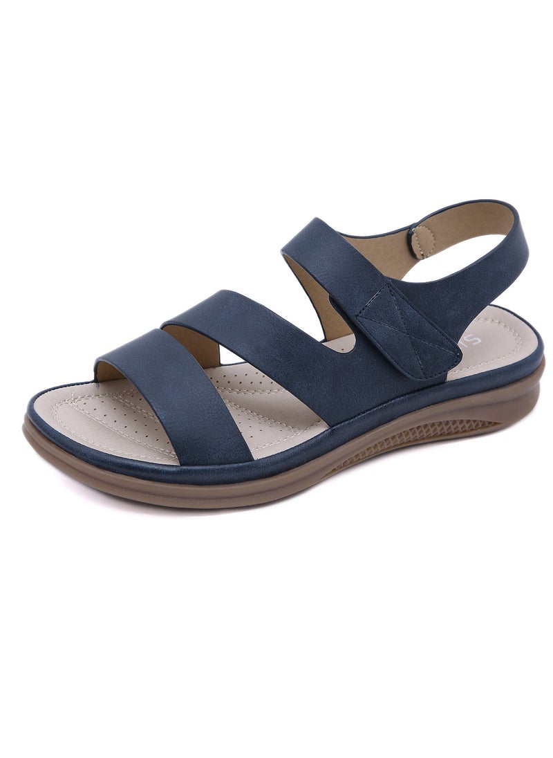 Women's Casual Sports Thick Soled Non Slip Sandals Breathable Wedge Shoes For Outdoors Dark Blue