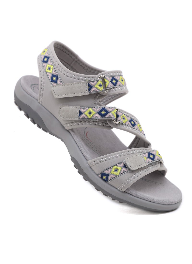 Women's Printed Casual Sports Thick Soled Non Slip Sandals Platform Shoes Grey Print