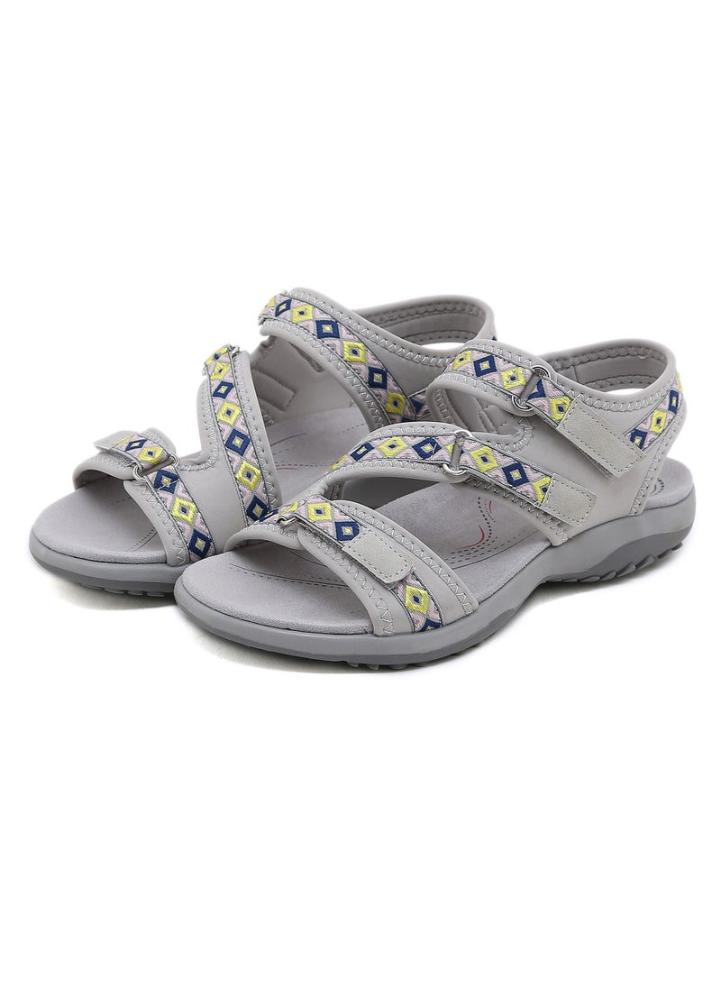 Women's Printed Casual Sports Thick Soled Non Slip Sandals Platform Shoes Grey Print