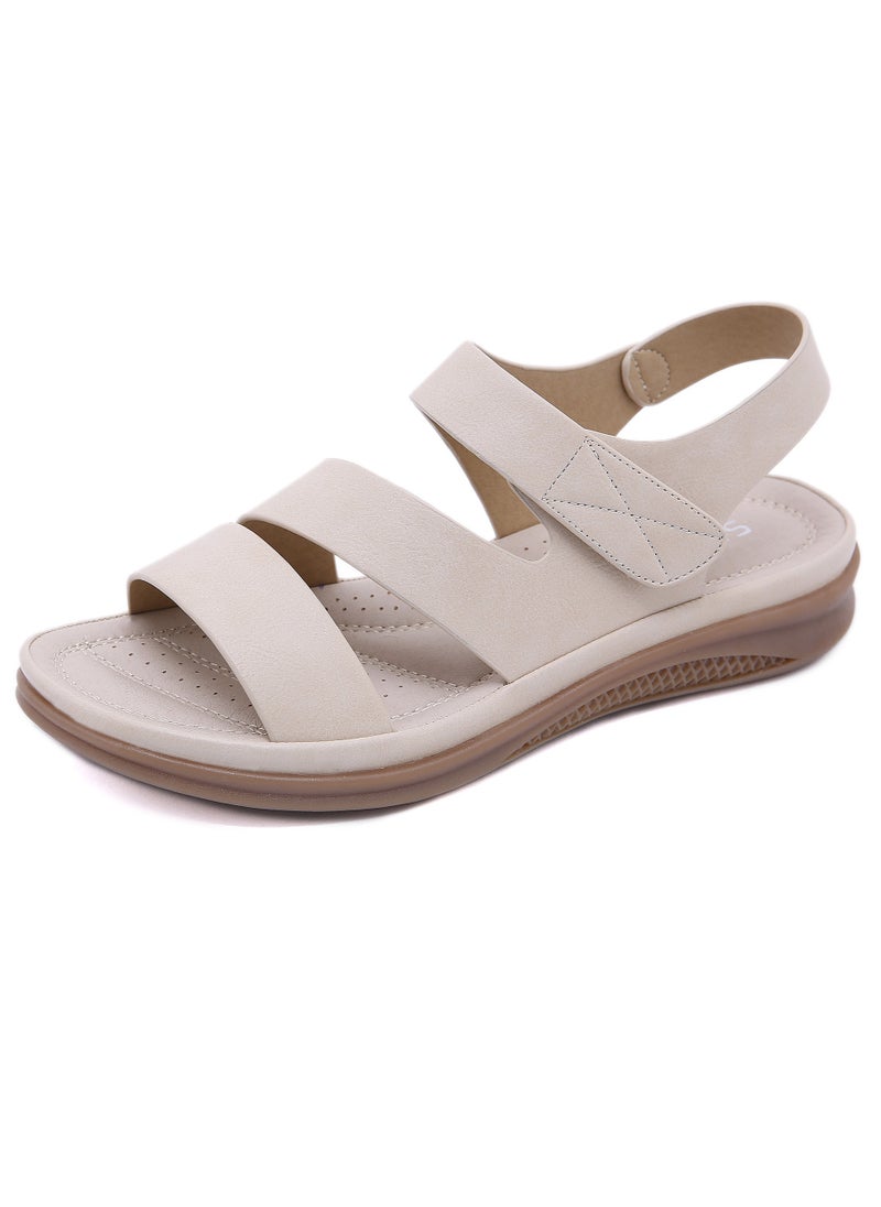 Women's Casual Sports Thick Soled Non Slip Sandals Breathable Wedge Shoes For Outdoors Light Beige